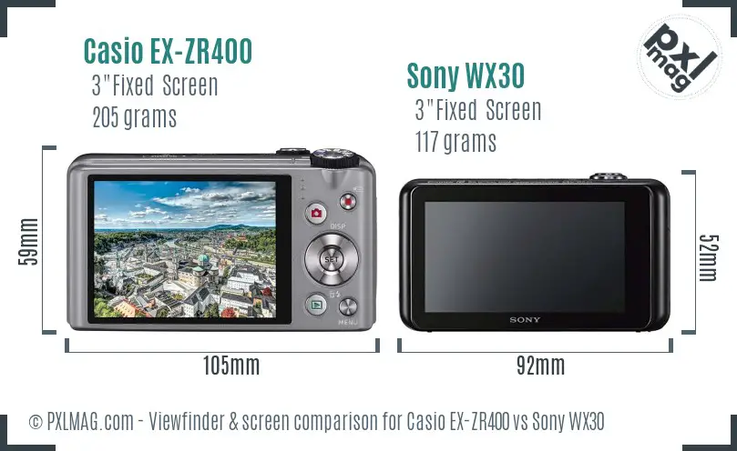 Casio EX-ZR400 vs Sony WX30 Screen and Viewfinder comparison