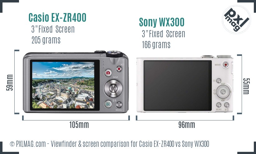 Casio EX-ZR400 vs Sony WX300 Screen and Viewfinder comparison