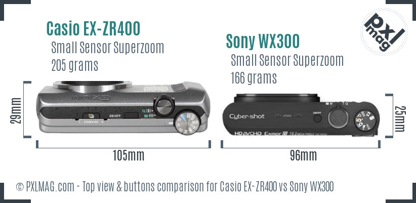Casio EX-ZR400 vs Sony WX300 top view buttons comparison