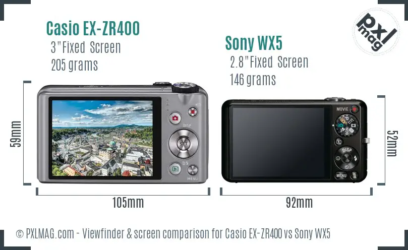 Casio EX-ZR400 vs Sony WX5 Screen and Viewfinder comparison