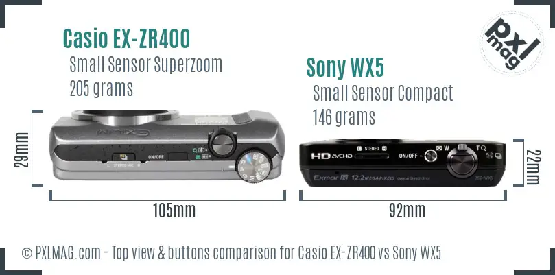 Casio EX-ZR400 vs Sony WX5 top view buttons comparison