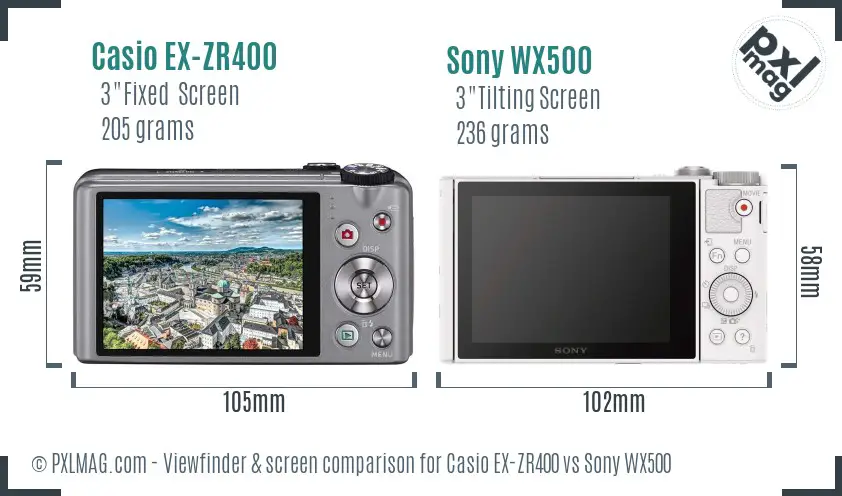 Casio EX-ZR400 vs Sony WX500 Screen and Viewfinder comparison