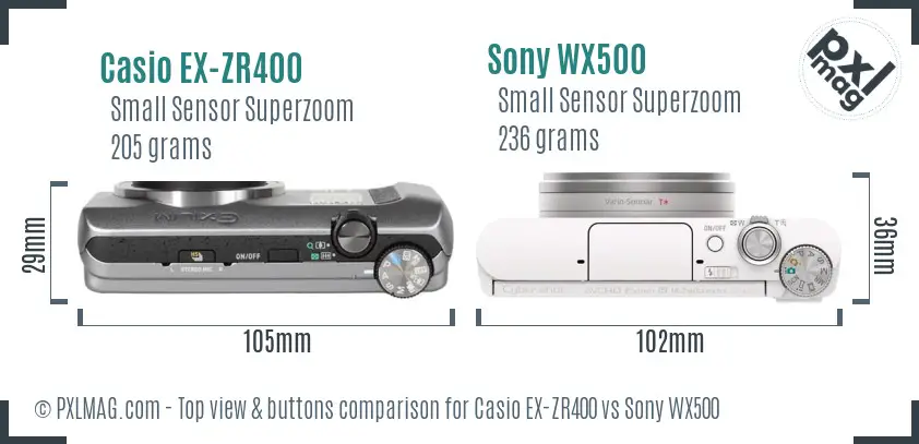 Casio EX-ZR400 vs Sony WX500 top view buttons comparison
