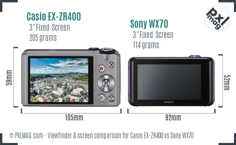 Casio EX-ZR400 vs Sony WX70 Screen and Viewfinder comparison