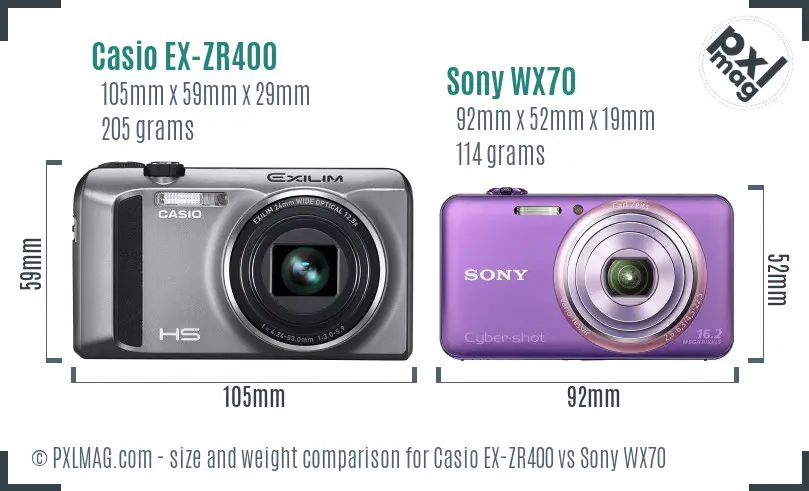 Casio EX-ZR400 vs Sony WX70 size comparison