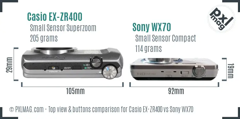 Casio EX-ZR400 vs Sony WX70 top view buttons comparison