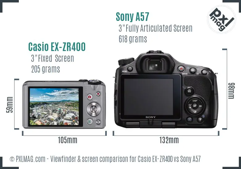Casio EX-ZR400 vs Sony A57 Screen and Viewfinder comparison