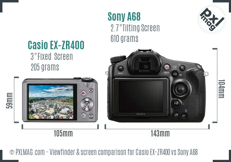 Casio EX-ZR400 vs Sony A68 Screen and Viewfinder comparison Casio EX-ZR400 vs Sony A68 Screen and Viewfinder comparison