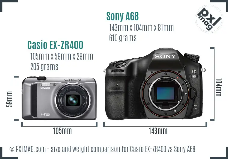 Casio EX-ZR400 vs Sony A68 size comparison Casio EX-ZR400 vs Sony A68 size comparison
