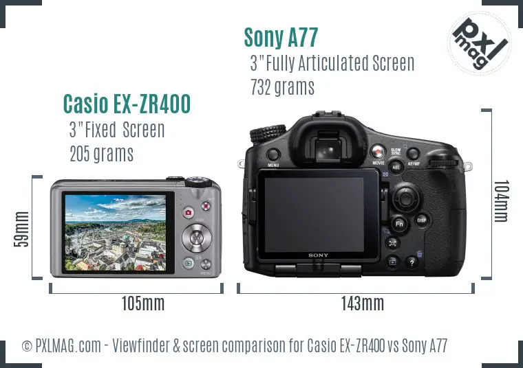 Casio EX-ZR400 vs Sony A77 Screen and Viewfinder comparison