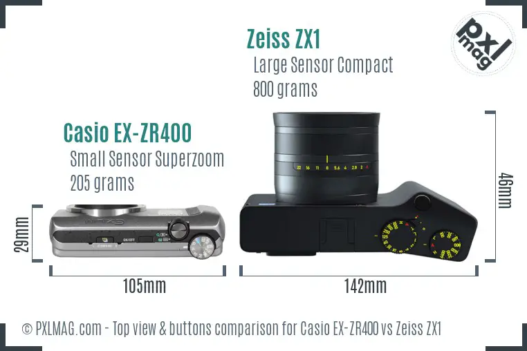 Casio EX-ZR400 vs Zeiss ZX1 top view buttons comparison