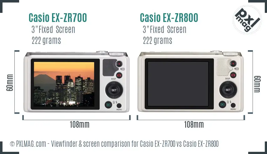 Casio EX-ZR700 vs Casio EX-ZR800 Screen and Viewfinder comparison
