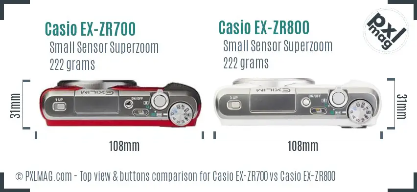 Casio EX-ZR700 vs Casio EX-ZR800 top view buttons comparison