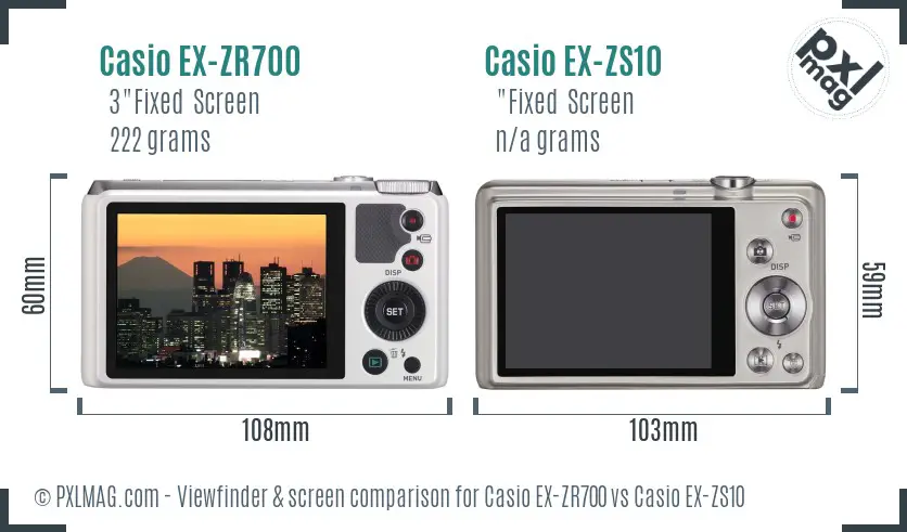 Casio EX-ZR700 vs Casio EX-ZS10 Screen and Viewfinder comparison