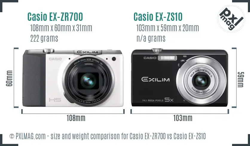 Casio EX-ZR700 vs Casio EX-ZS10 size comparison