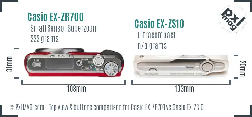 Casio EX-ZR700 vs Casio EX-ZS10 top view buttons comparison