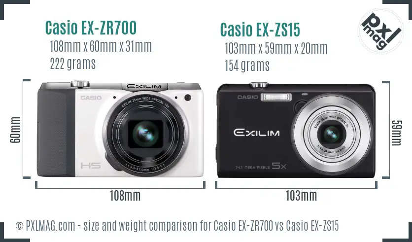 Casio EX-ZR700 vs Casio EX-ZS15 size comparison Casio EX-ZR700 vs Casio EX-ZS15 size comparison