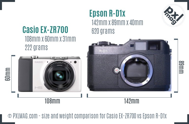 Casio EX-ZR700 vs Epson R-D1x size comparison