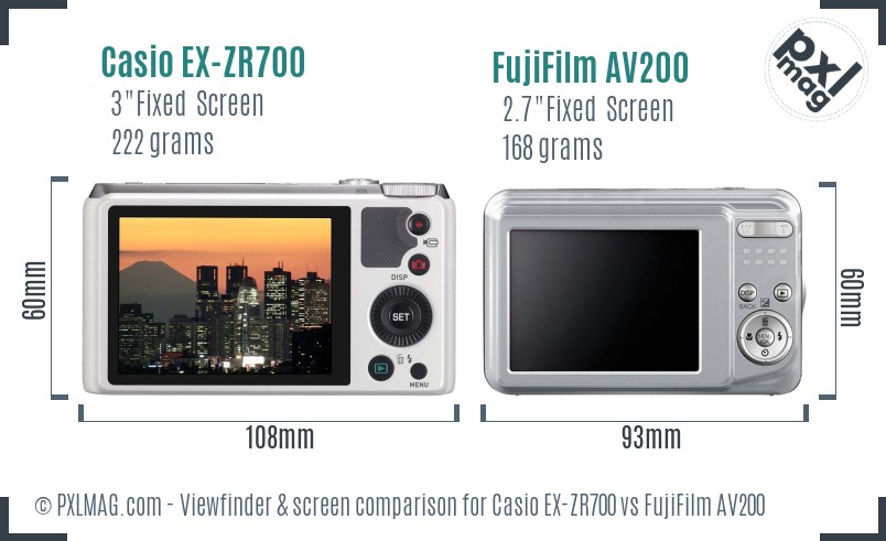 Casio EX-ZR700 vs FujiFilm AV200 Screen and Viewfinder comparison