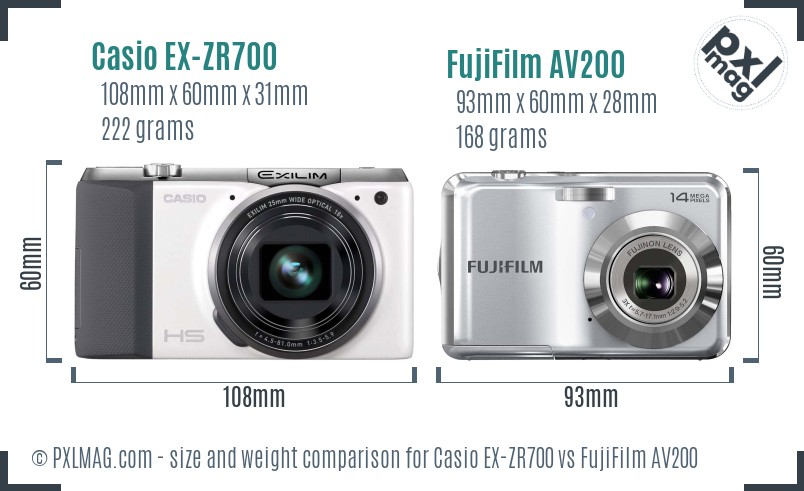 Casio EX-ZR700 vs FujiFilm AV200 size comparison