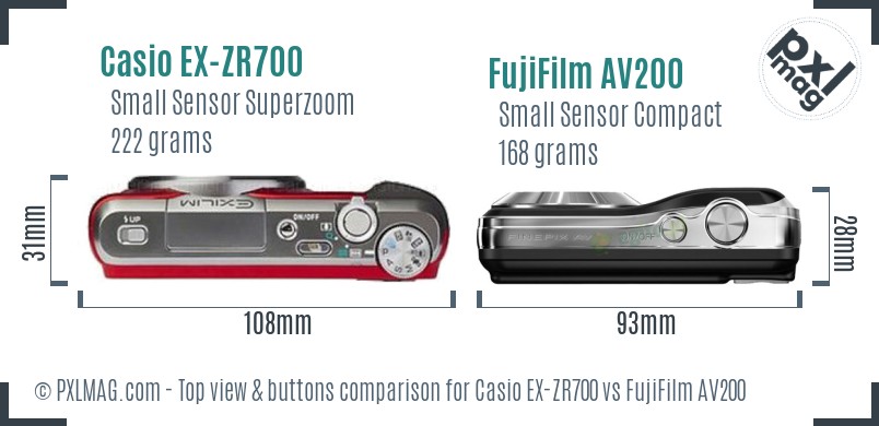 Casio EX-ZR700 vs FujiFilm AV200 top view buttons comparison