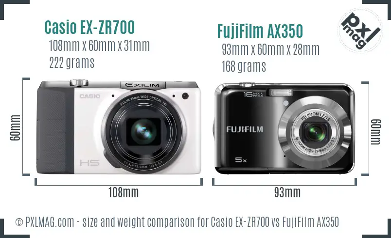 Casio EX-ZR700 vs FujiFilm AX350 size comparison