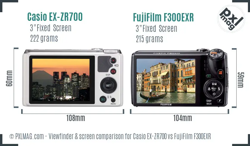 Casio EX-ZR700 vs FujiFilm F300EXR Screen and Viewfinder comparison
