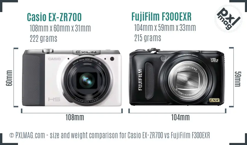 Casio EX-ZR700 vs FujiFilm F300EXR size comparison