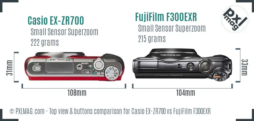 Casio EX-ZR700 vs FujiFilm F300EXR top view buttons comparison