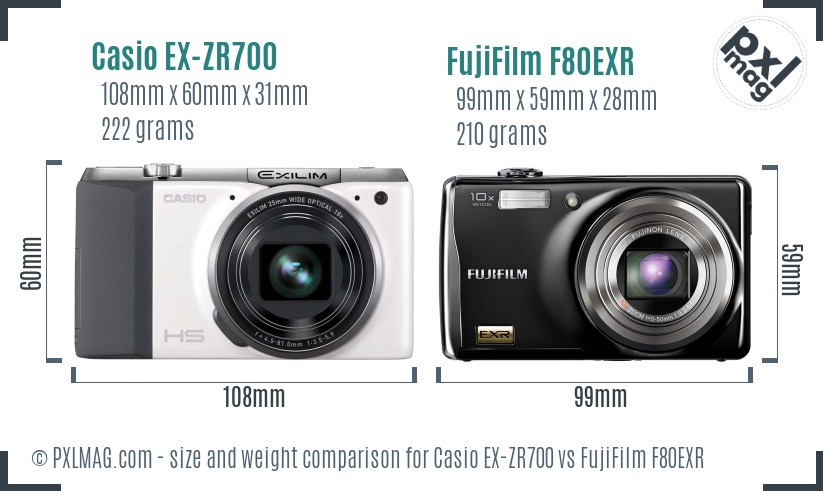Casio EX-ZR700 vs FujiFilm F80EXR size comparison