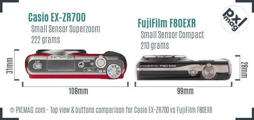 Casio EX-ZR700 vs FujiFilm F80EXR top view buttons comparison