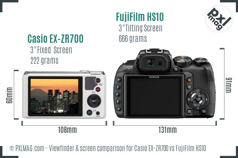 Casio EX-ZR700 vs FujiFilm HS10 Screen and Viewfinder comparison