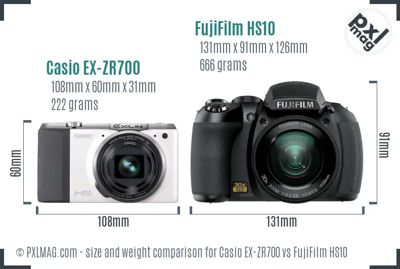 Casio EX-ZR700 vs FujiFilm HS10 size comparison