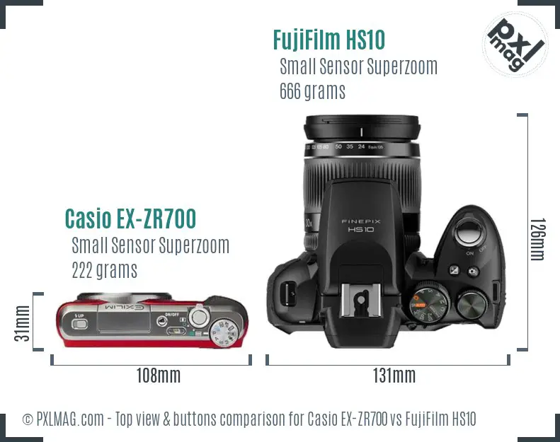 Casio EX-ZR700 vs FujiFilm HS10 top view buttons comparison