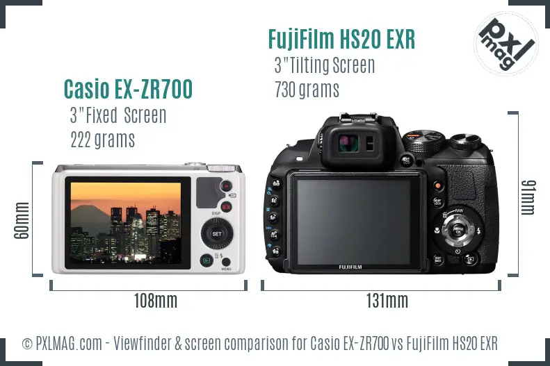 Casio EX-ZR700 vs FujiFilm HS20 EXR Screen and Viewfinder comparison