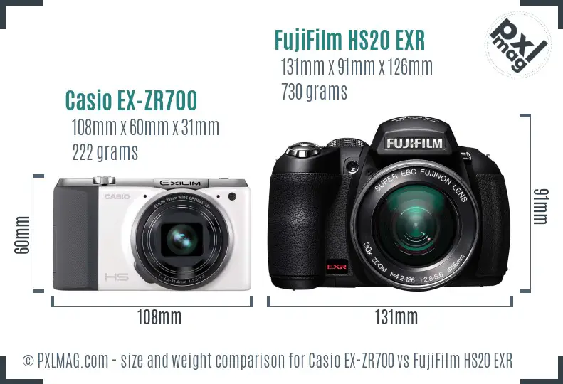 Casio EX-ZR700 vs FujiFilm HS20 EXR size comparison