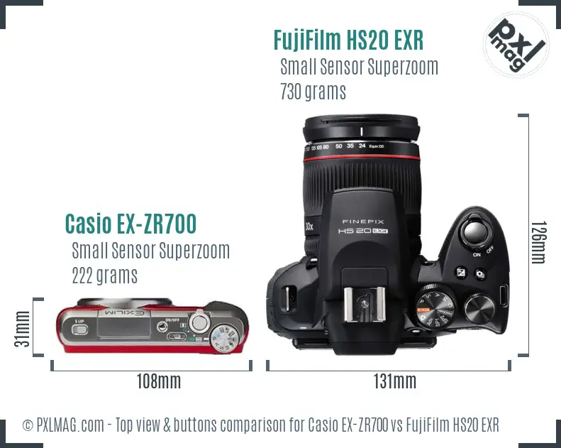 Casio EX-ZR700 vs FujiFilm HS20 EXR top view buttons comparison