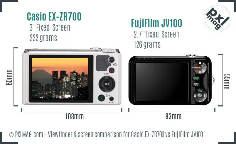 Casio EX-ZR700 vs FujiFilm JV100 Screen and Viewfinder comparison