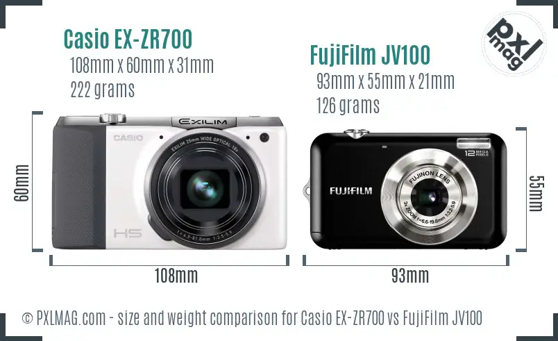 Casio EX-ZR700 vs FujiFilm JV100 size comparison