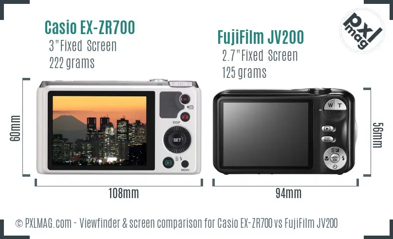 Casio EX-ZR700 vs FujiFilm JV200 Screen and Viewfinder comparison