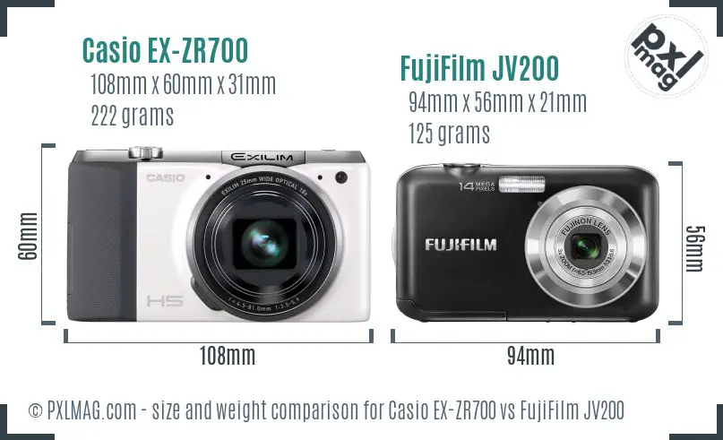 Casio EX-ZR700 vs FujiFilm JV200 size comparison