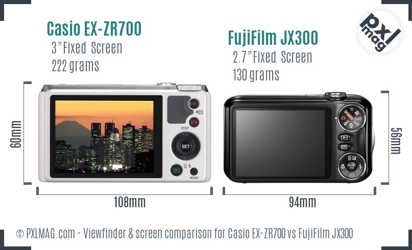 Casio EX-ZR700 vs FujiFilm JX300 Screen and Viewfinder comparison