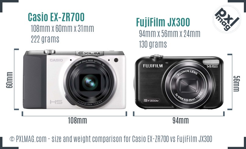 Casio EX-ZR700 vs FujiFilm JX300 size comparison