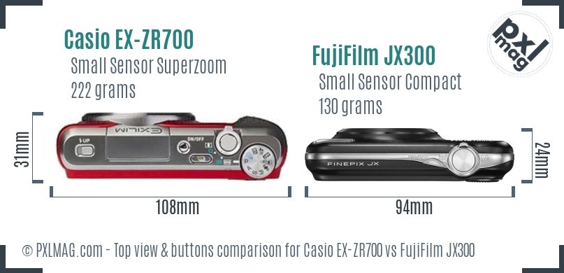 Casio EX-ZR700 vs FujiFilm JX300 top view buttons comparison