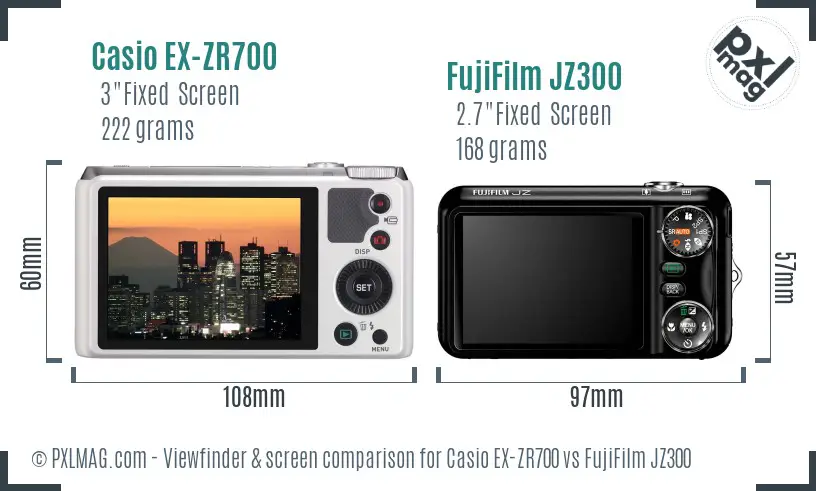 Casio EX-ZR700 vs FujiFilm JZ300 Screen and Viewfinder comparison