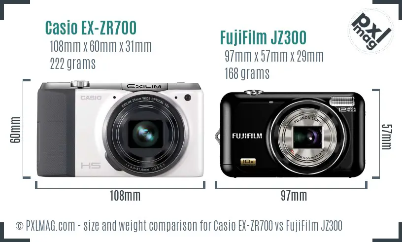 Casio EX-ZR700 vs FujiFilm JZ300 size comparison