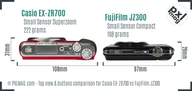 Casio EX-ZR700 vs FujiFilm JZ300 top view buttons comparison