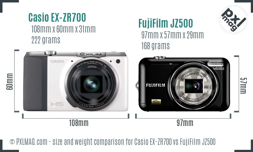 Casio EX-ZR700 vs FujiFilm JZ500 size comparison