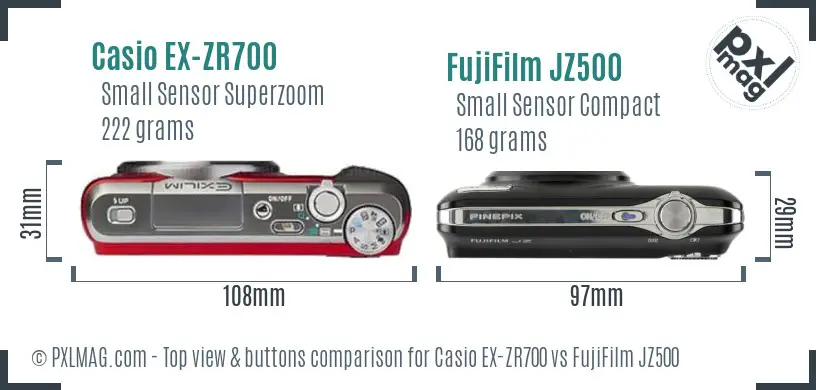 Casio EX-ZR700 vs FujiFilm JZ500 top view buttons comparison