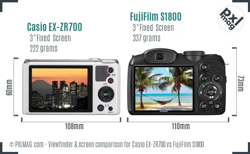 Casio EX-ZR700 vs FujiFilm S1800 Screen and Viewfinder comparison